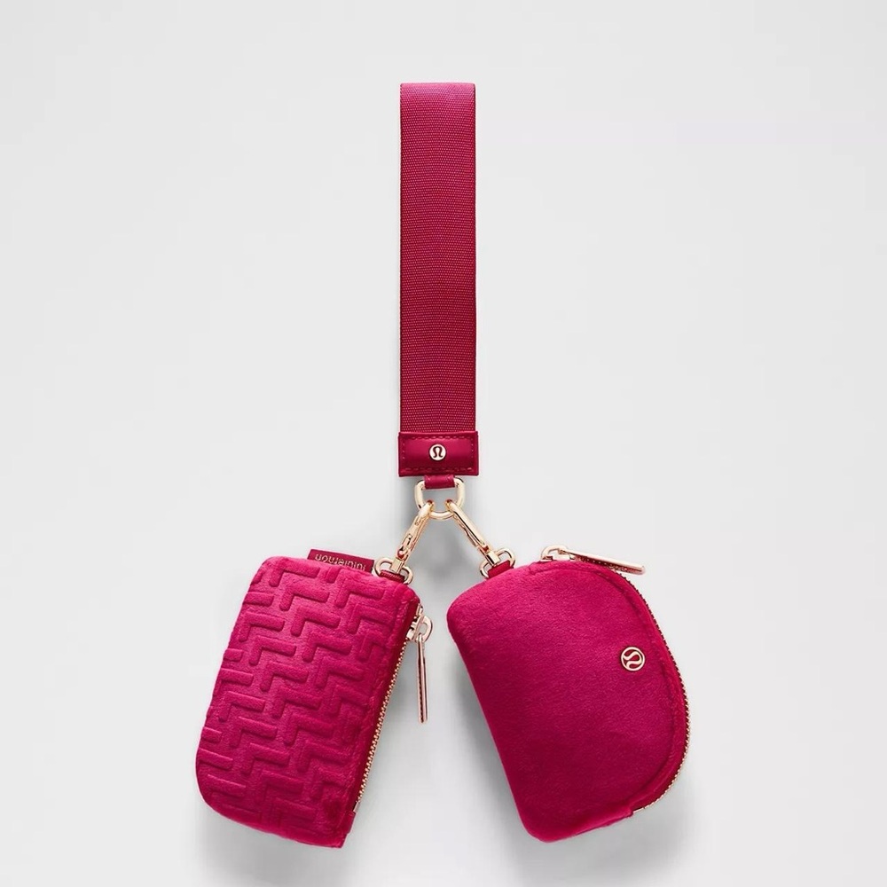 Lululemon Dual Pouch Wristlet L Monogram Velvet- Berry Rumble
